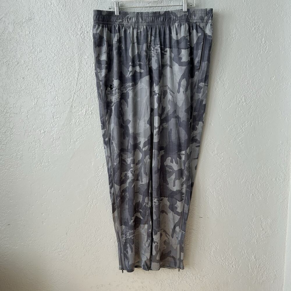 Under Armour HeatGear Camo Track Pants Mens 2XL Gray Tech Training Zip Leg
